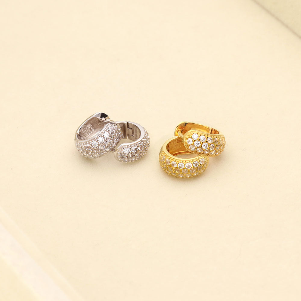 Flatlay view of Dome CZ Huggie Earrings in Gold Flashed Sterling Silver, 2 Pairs, 2 of 11