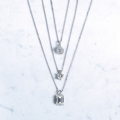 Solitaire 1ct Emerald Cut CZ Necklace in Sterling Silver