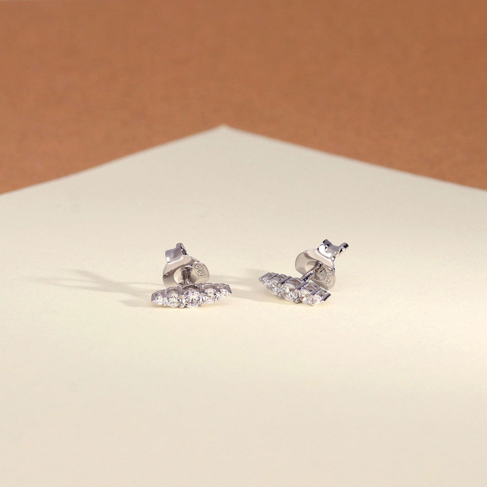 Flatlay view of Bar CZ Stud Earrings in Sterling Silver, 2 of 6