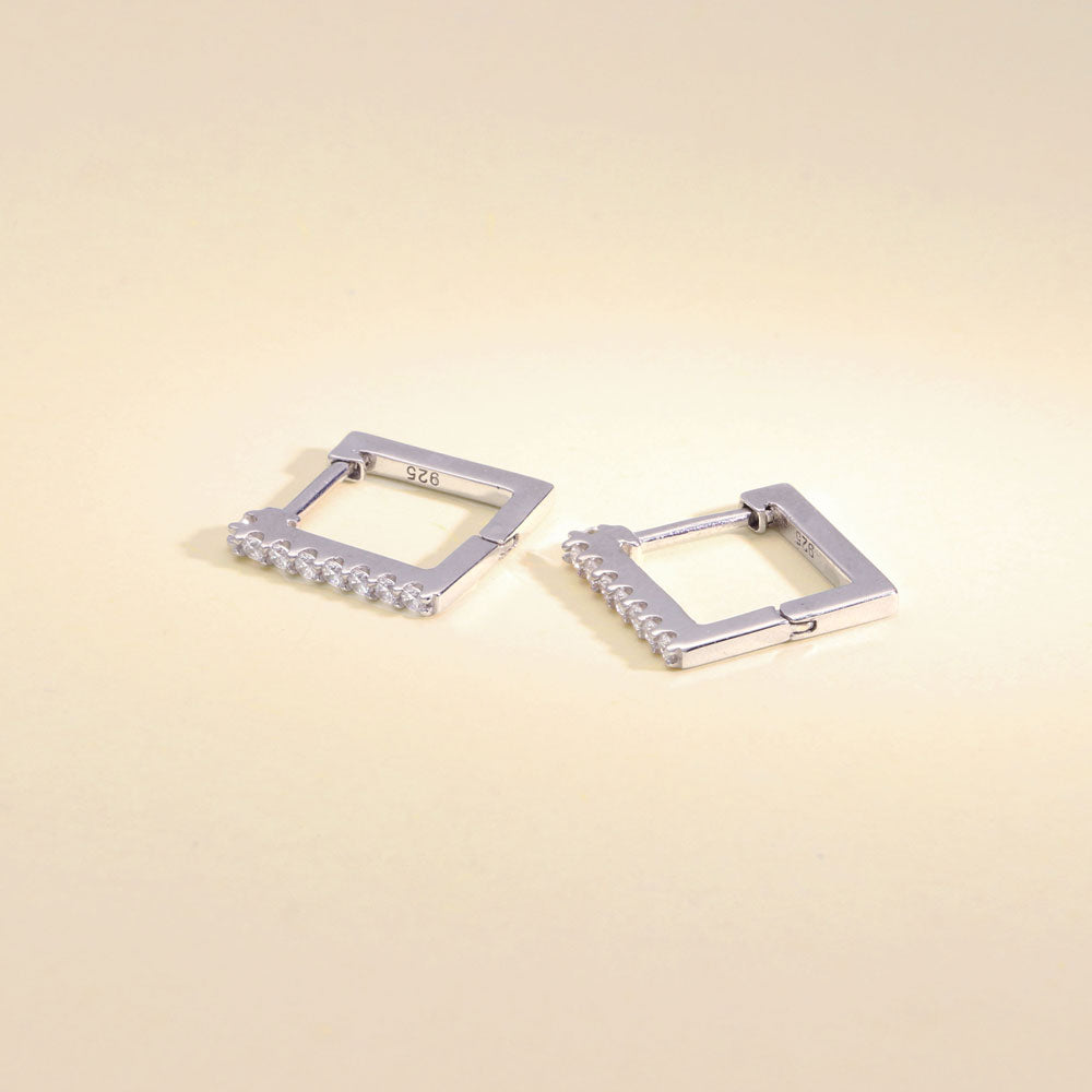 Rectangle CZ Mini Hoop Earrings in Sterling Silver 0.46"