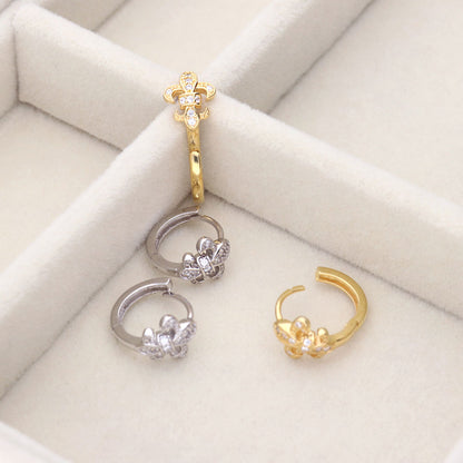 Fleur De Lis CZ Necklace and Earrings in Sterling Silver