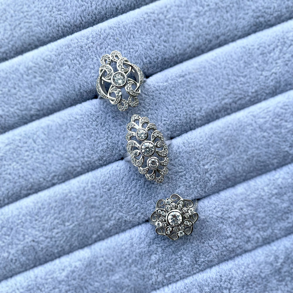 Image Contain: Flower Ring, Halo Ring, Navette Ring