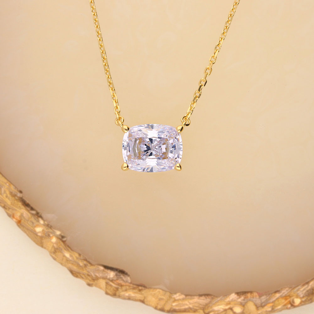 Solitaire East-West 3.5ct Radiant CZ Necklace in Sterling Silver