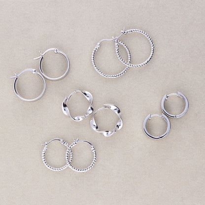 Woven Small Hoop Earrings in Sterling Silver 0.6"