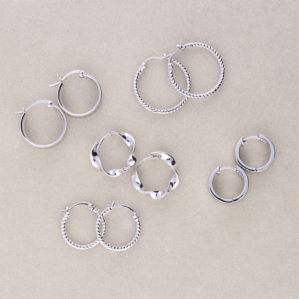 Cable Medium Hoop Earrings in Sterling Silver 0.88"