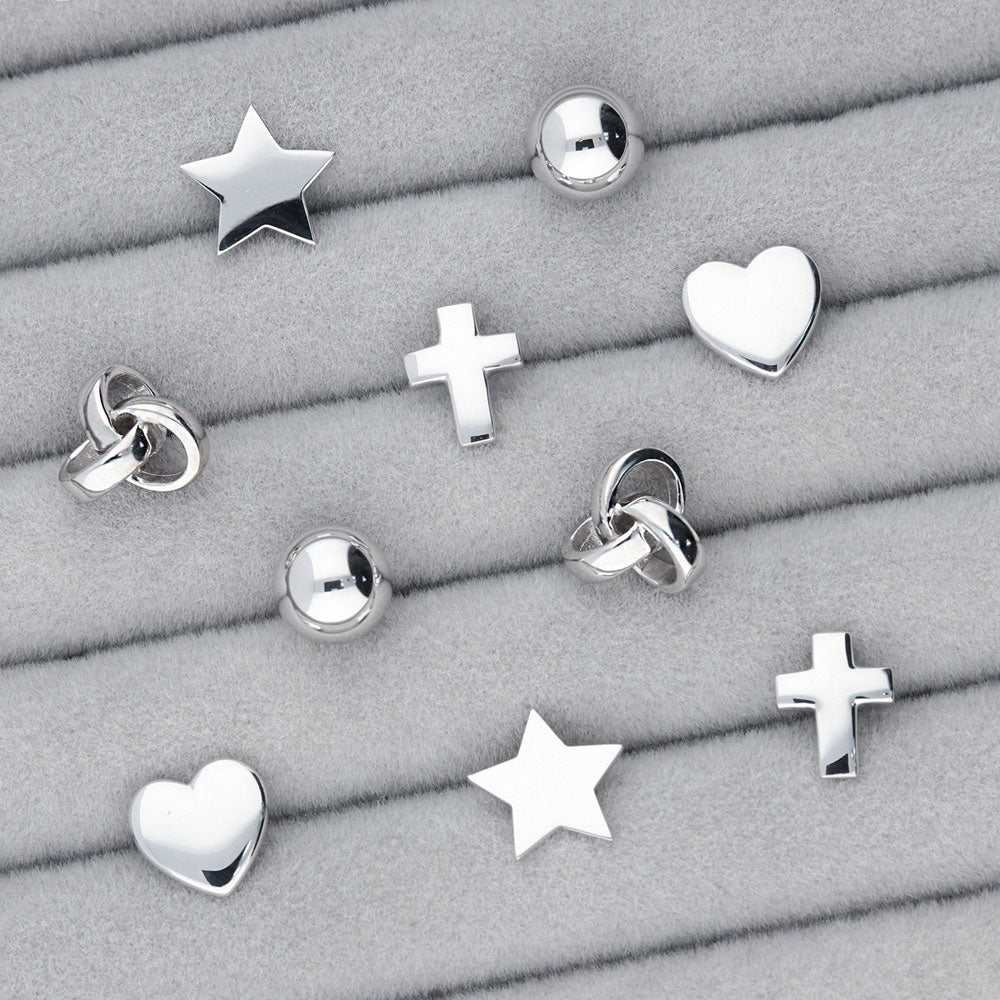 Cross Square Stud Earrings in Sterling Silver, 2 Pairs