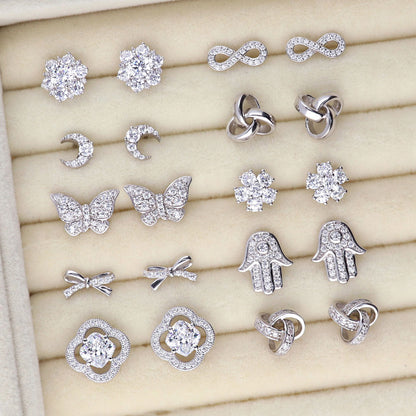 Crescent Moon CZ Stud Earrings in Sterling Silver