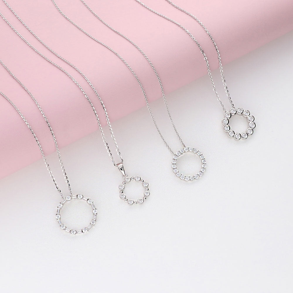 Open Circle Bubble CZ Pendant Necklace in Sterling Silver