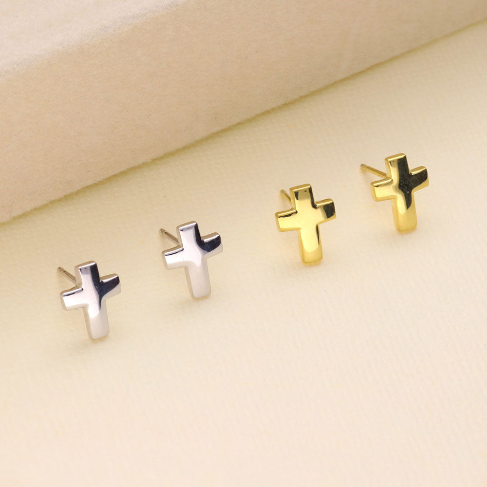 Flatlay view of Cross Square Stud Earrings in Sterling Silver, 2 Pairs, 10 of 11