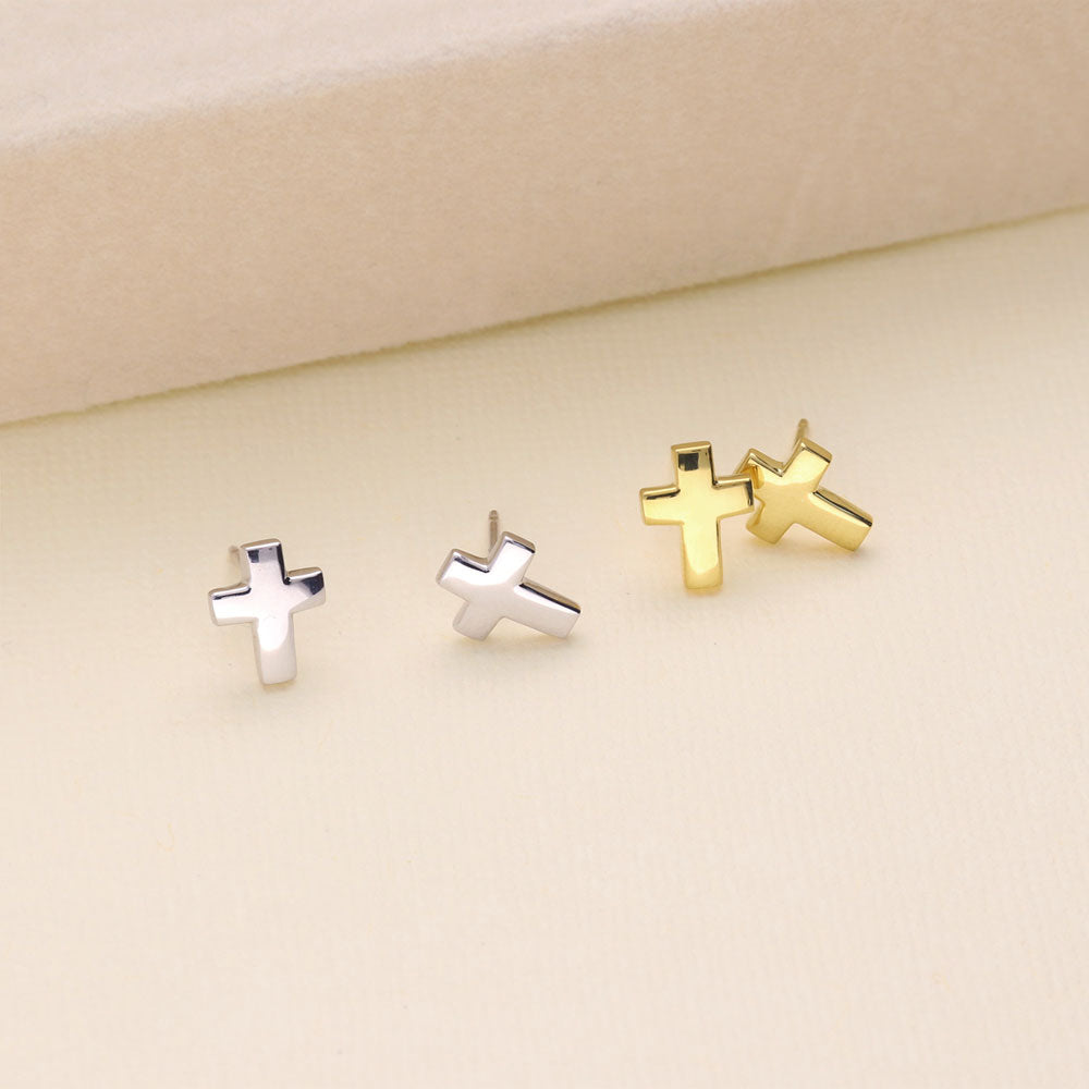 Cross Square Stud Earrings in Sterling Silver, 2 Pairs