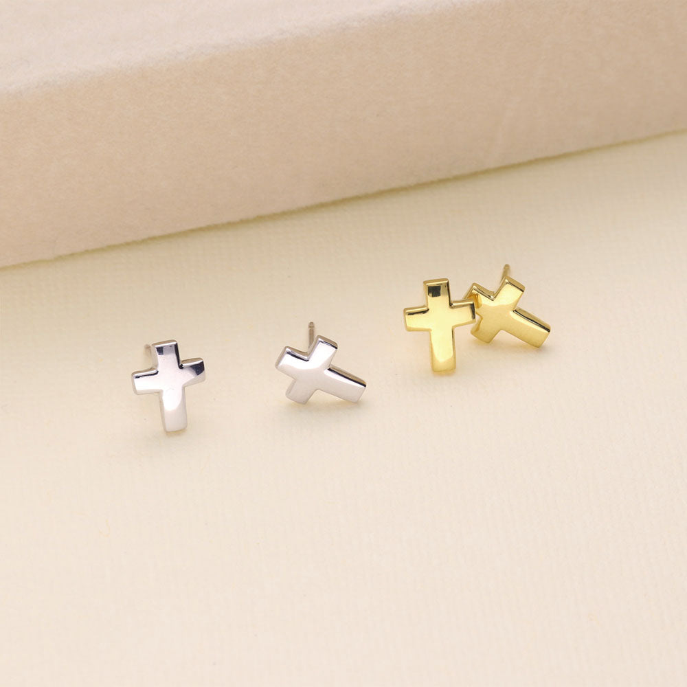 Cross Stud Earrings in Sterling Silver, 2 Pairs
