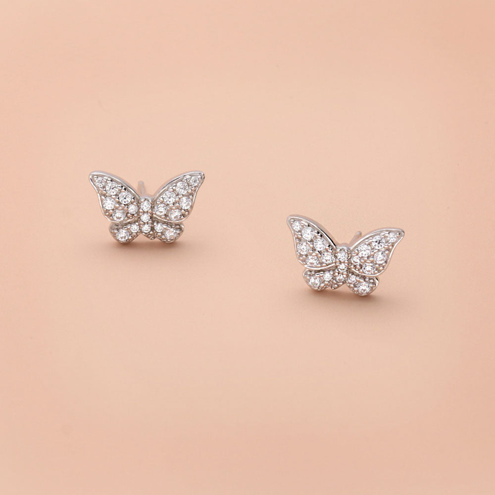 Butterfly CZ Stud Earrings in Sterling Silver