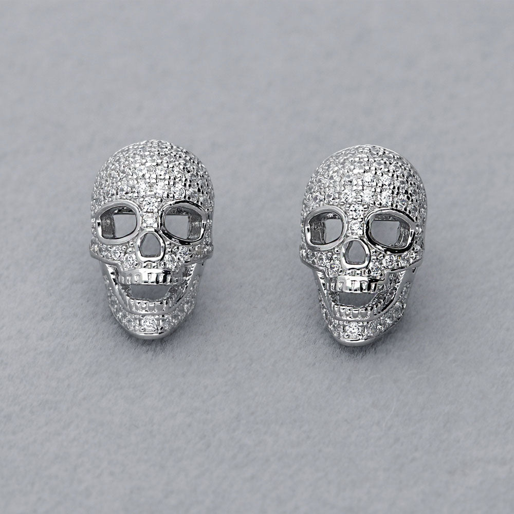 Skull Bones CZ Necklace and Earrings Set in Sterling Silver