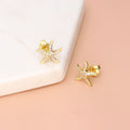 Flatlay view of Starfish CZ Stud Earrings in Sterling Silver, Yellow Gold Flashed