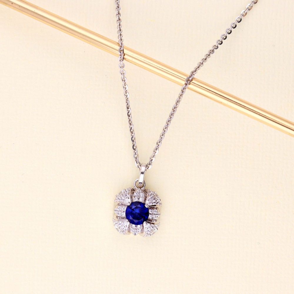 Flatlay view of Square Sapphire-Blue CZ Necklace in Sterling Silver, 3 of 7