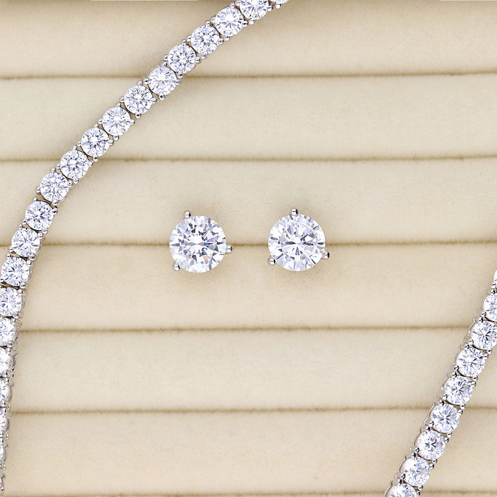 Image Contain: Solitaire Stud Earrings, Tennis Necklace