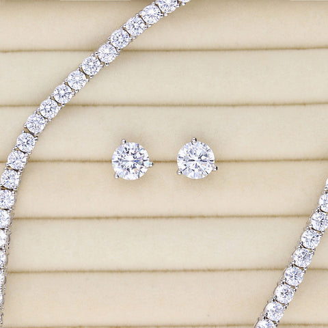 Image Contain: Solitaire Stud Earrings, Tennis Necklace