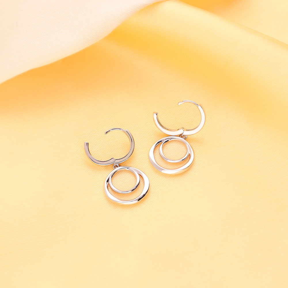 Flatlay view of Open Circle Necklace and Earrings in Sterling Silver, 10 of 11