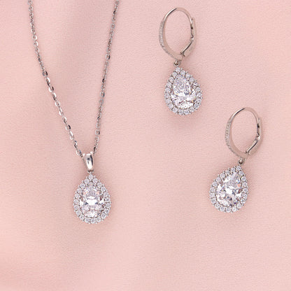 Halo Pear CZ Leverback Earrings in Sterling Silver