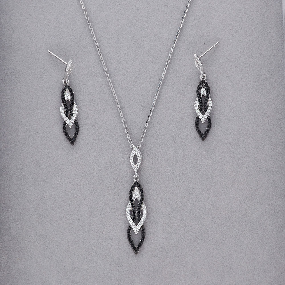 Flatlay view of Black and White CZ Earrings in Sterling Silver, 6 of 8