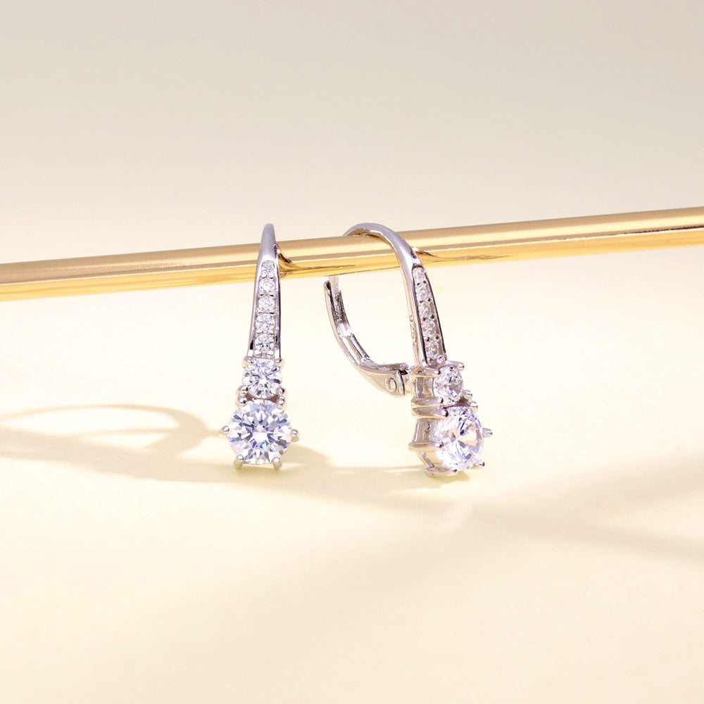 Flatlay view of CZ Leverback Earrings in Sterling Silver, 5 of 5
