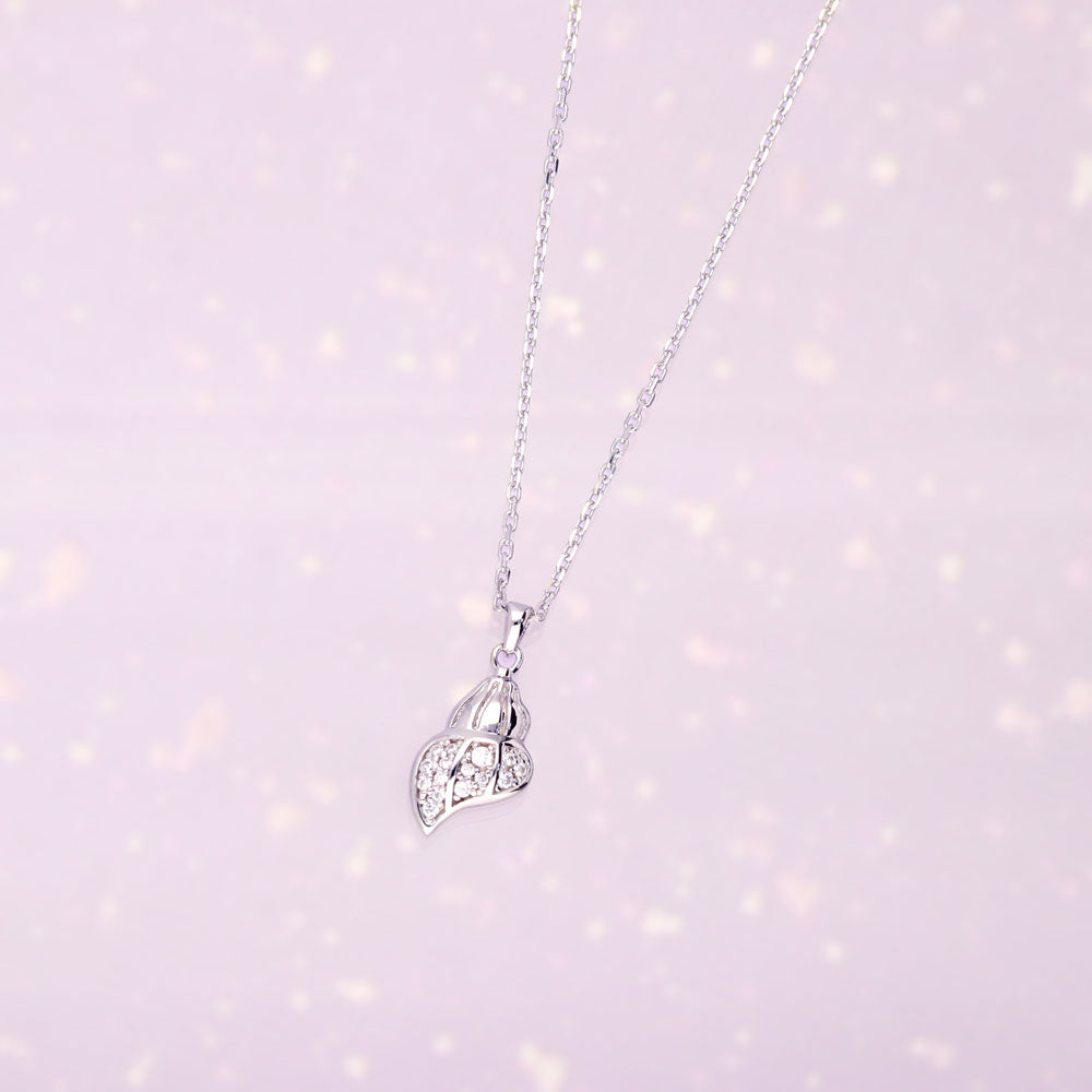 Seashell CZ Pendant Necklace in Sterling Silver