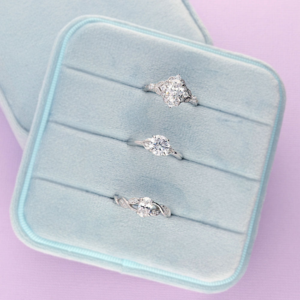 Image Contain: Halo Ring, Leaf Ring, Solitaire with Side Stones Ring