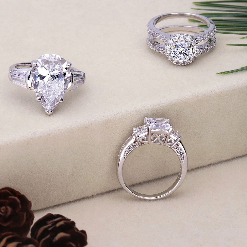 Image Contain: 3-Stone Ring, Halo Ring, Solitaire with Side Stones Ring