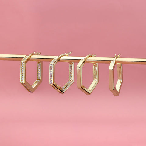 Image Contain: Hexagon Hoop Earrings, Hexagon Inside-Out Hoop Earrings