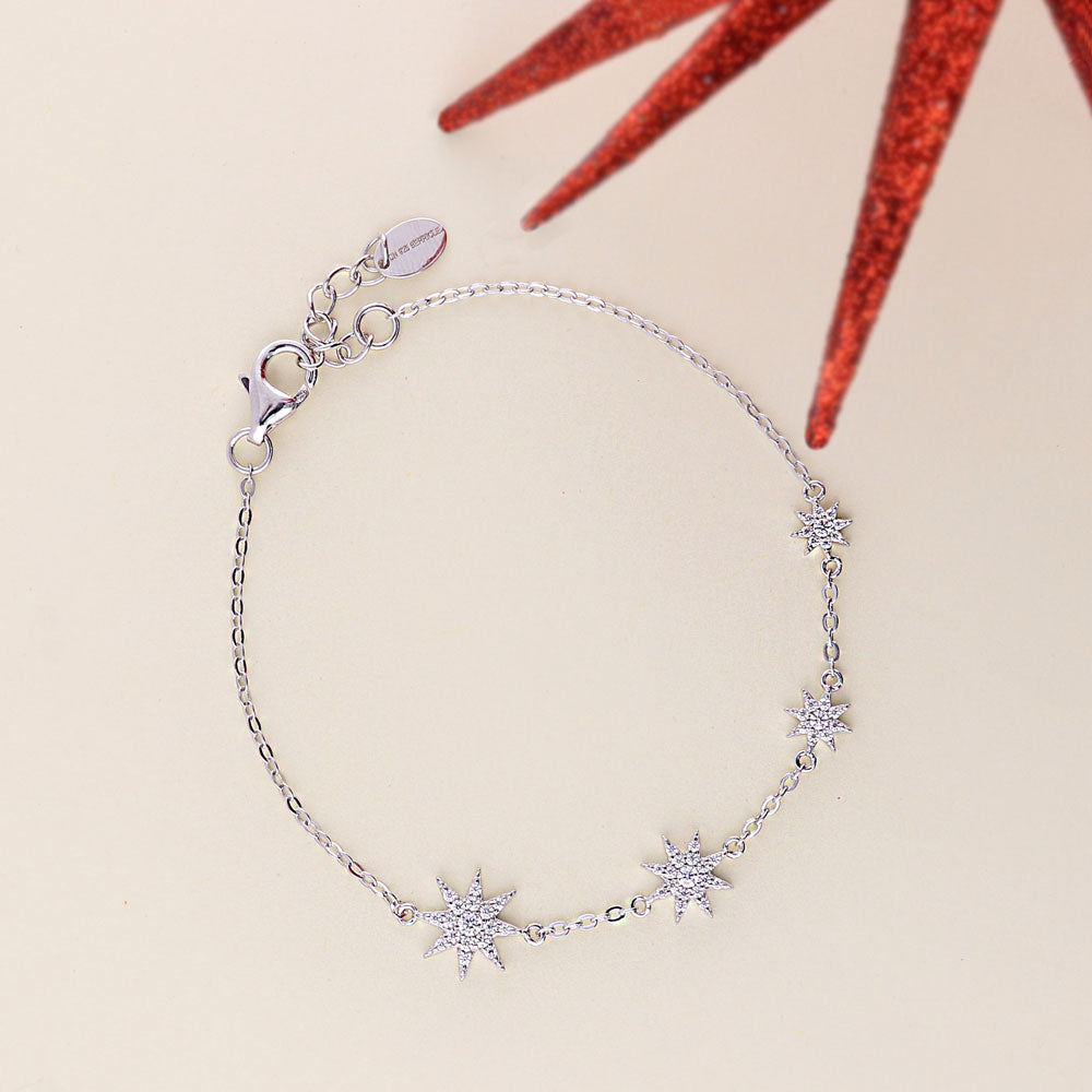 Flatlay view of Starburst CZ Rolo Chain Bracelet in Sterling Silver, 3 of 6