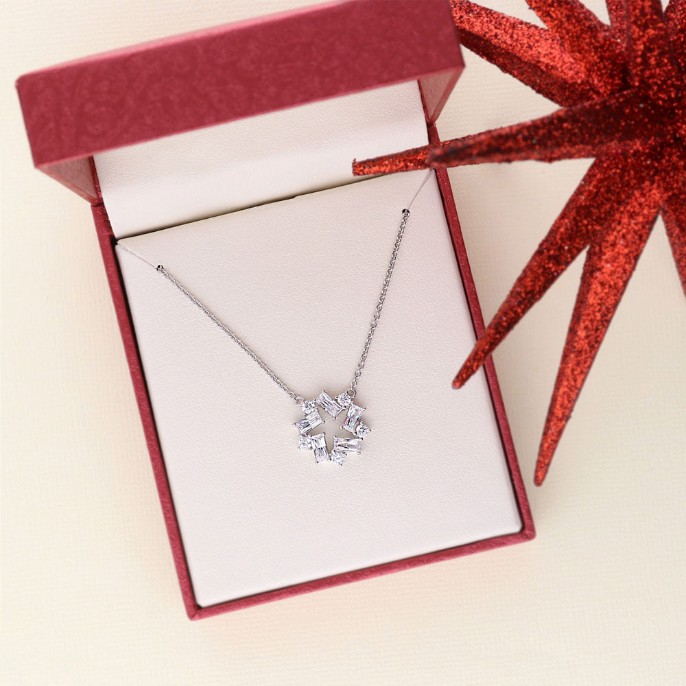 Wreath CZ Pendant Necklace in Sterling Silver