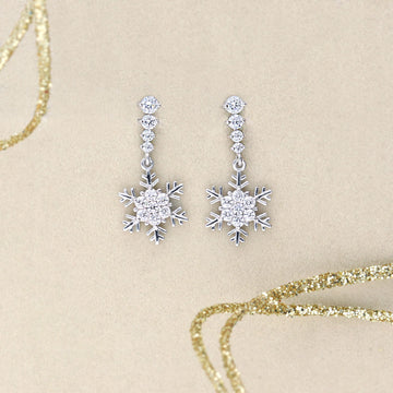 Snowflake CZ Dangle Earrings in Sterling Silver