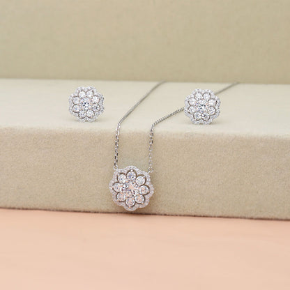 Flower Halo CZ Stud Earrings in Sterling Silver