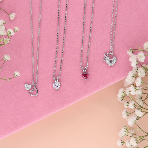 Image Contain: Heart Pendant Necklace, Key and Lock Pendant Necklace, Solitaire Pendant Necklace