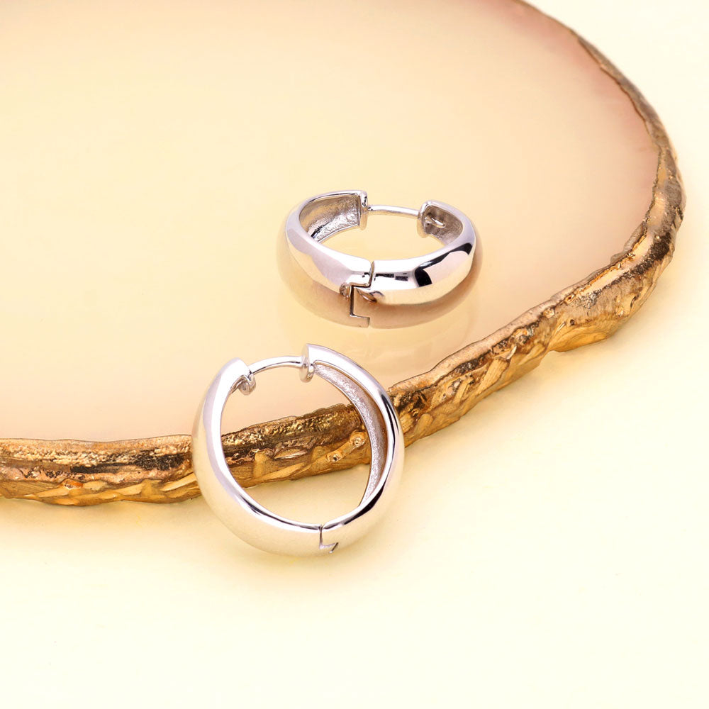 Flatlay view of Dome Hoop Earrings in Sterling Silver, 2 Pairs, Rhodium Plated