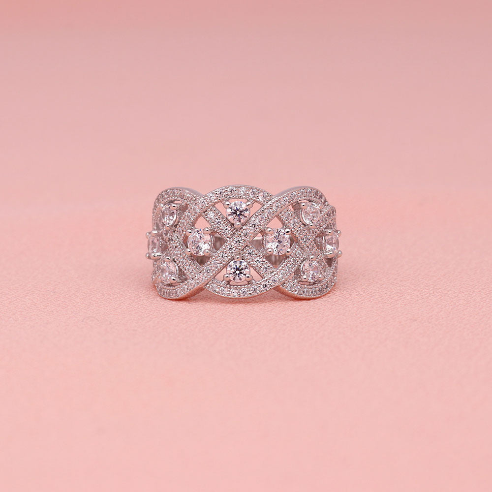 Flatlay view of Woven Art Deco CZ Ring in Sterling Silver, 6 of 8