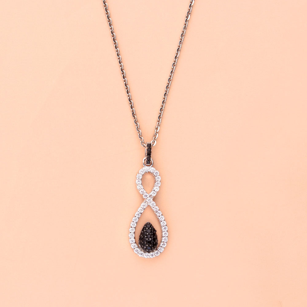 Flatlay view of Black and White Woven Infinity CZ Set in Sterling Silver, 12 of 14