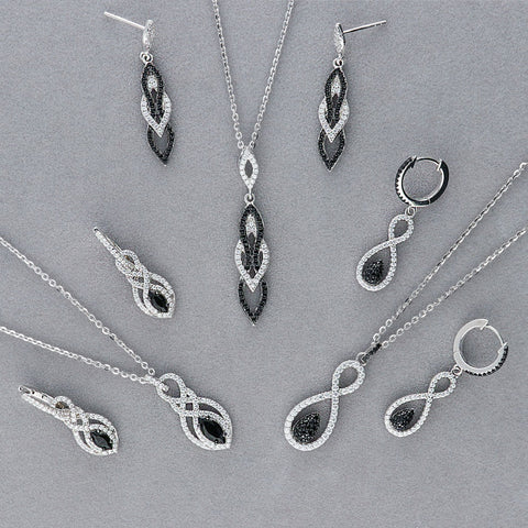 Image Contain: Black and White Dangle Earrings, Black and White Pendant Necklace