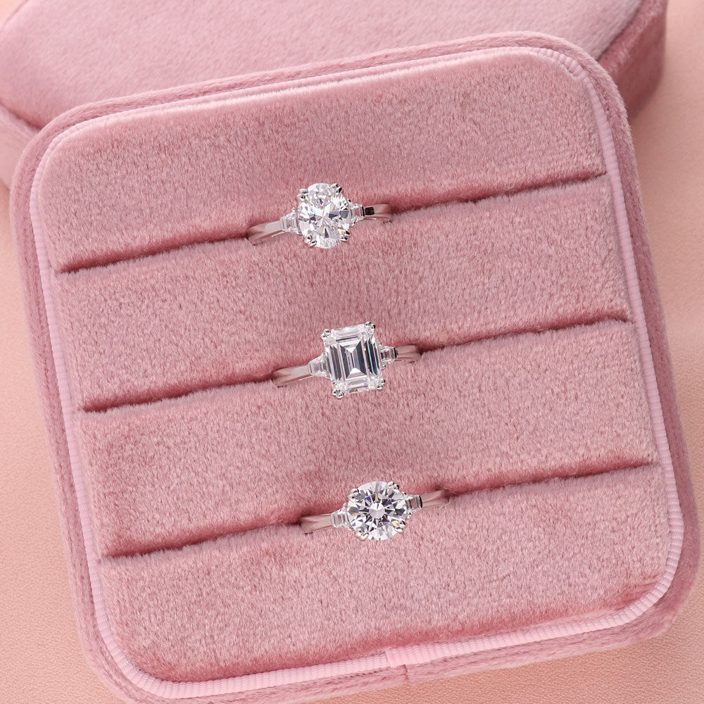 Flatlay view of 3-Stone 2ct CZ Ring in Sterling Silver, 9 of 9
