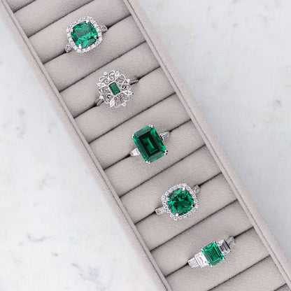 Solitaire Emerald-Green Emerald Cut CZ Ring in Sterling Silver