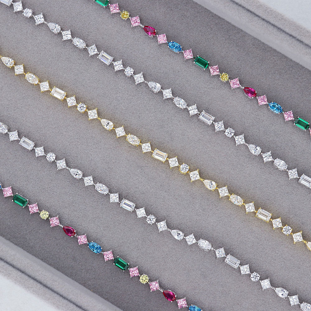 Flatlay view of Cluster Emerald-Green CZ Tennis Bracelet in Sterling Silver, 8 of 9