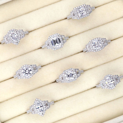 3-Stone Halo Art Deco 2ct Cushion CZ Ring in Sterling Silver