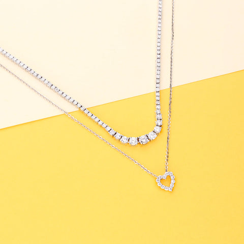 Image Contain: Graduated Tennis Necklace, Open Heart Pendant Necklace