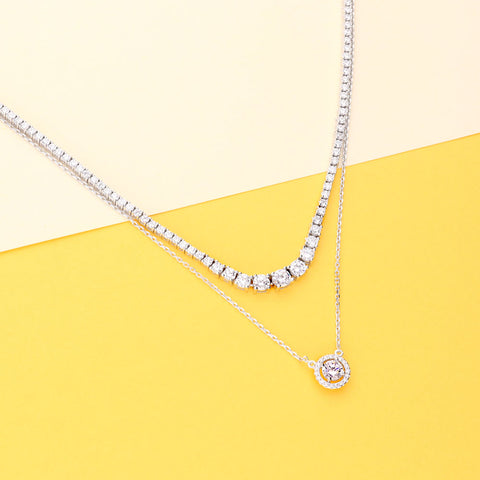 Image Contain: Graduated Tennis Necklace, Halo Pendant Necklace