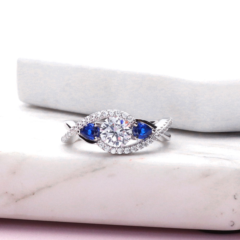 3-Stone Woven Bypass 0.8ct CZ Ring in Sterling Silver