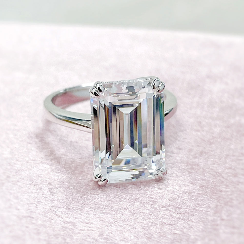 Solitaire 8.5ct Emerald Cut CZ Ring in Sterling Silver