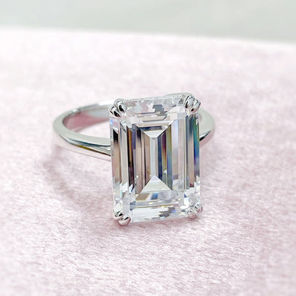 Solitaire 8.5ct Emerald Cut CZ Ring in Sterling Silver