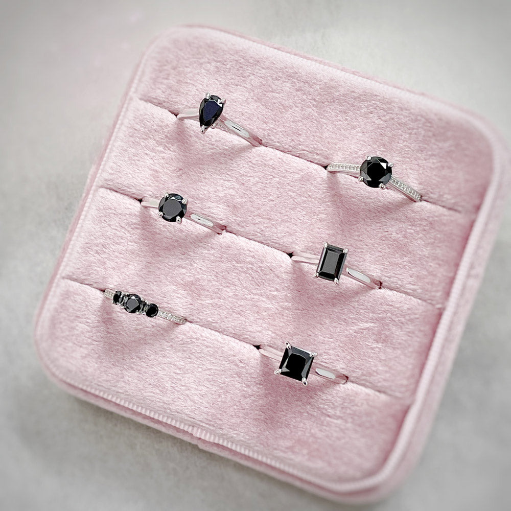 Solitaire 1ct Black Emerald Cut CZ Ring in Sterling Silver