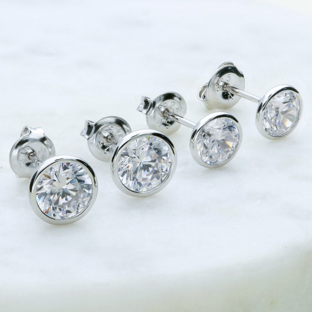 Solitaire Bezel CZ Stud Earrings in Sterling Silver