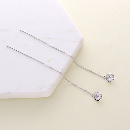 CZ Threader Earrings in Gold Flashed Sterling Silver, 2 Pairs